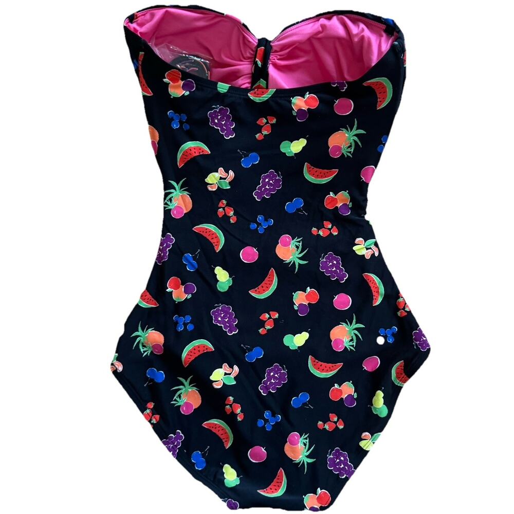 NEW Kate Spade Women’s Bandeau One-Piece Swimsuit Black Fruit Print SMALL - Picture 3 of 11